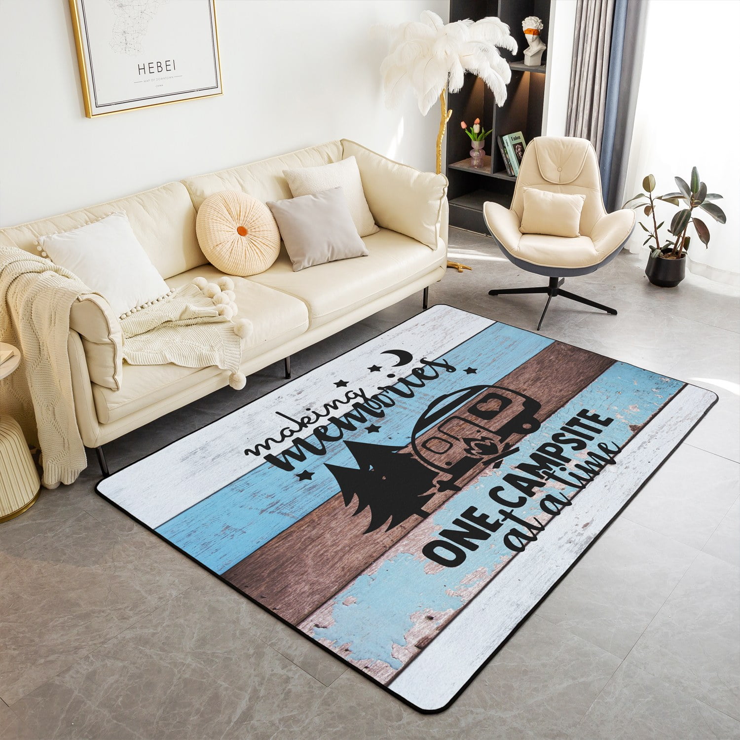 YST Camper Area Rug for Bedside,Camping Themed Rug for Travel Trailers