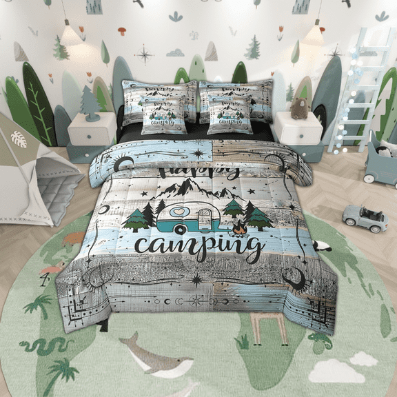 Camper Bedding Set King Happy Camping Comforter Set 7 Piece Rv Bunk Accessories Bed In A Bag For Travel Trailers,Boho Moon Stars Decor For Camper Car,Rustic Farmhouse Adventure Bed Set