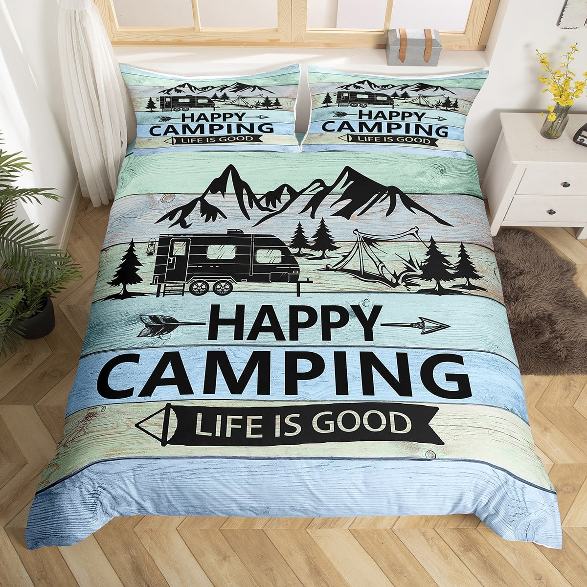 YST Camper Comforter Cover King Rustic Farmhouse Bedding Set For Kids