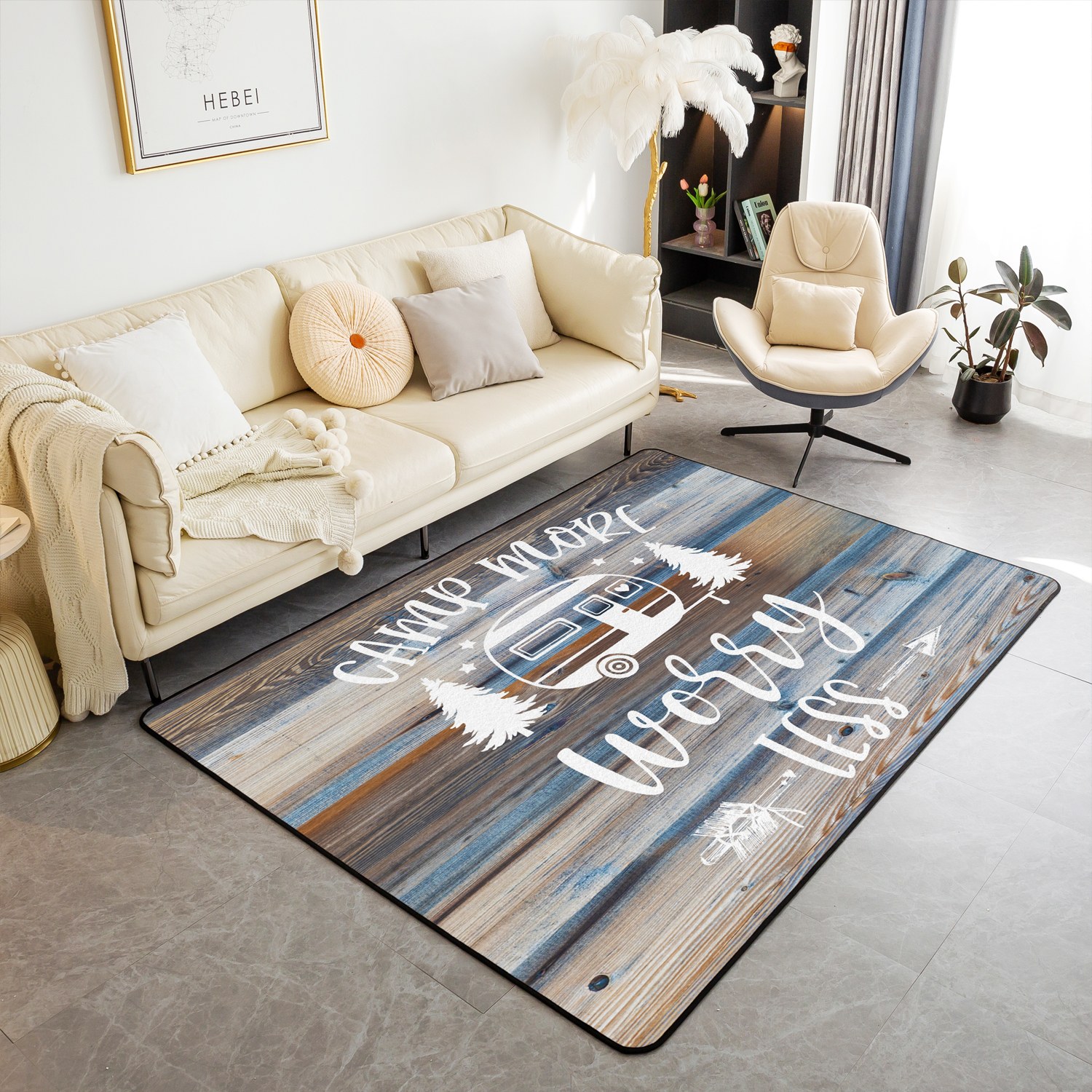 YST Camper Rug,Camping Themed Area Rug for Travel Trailers,RV Camping