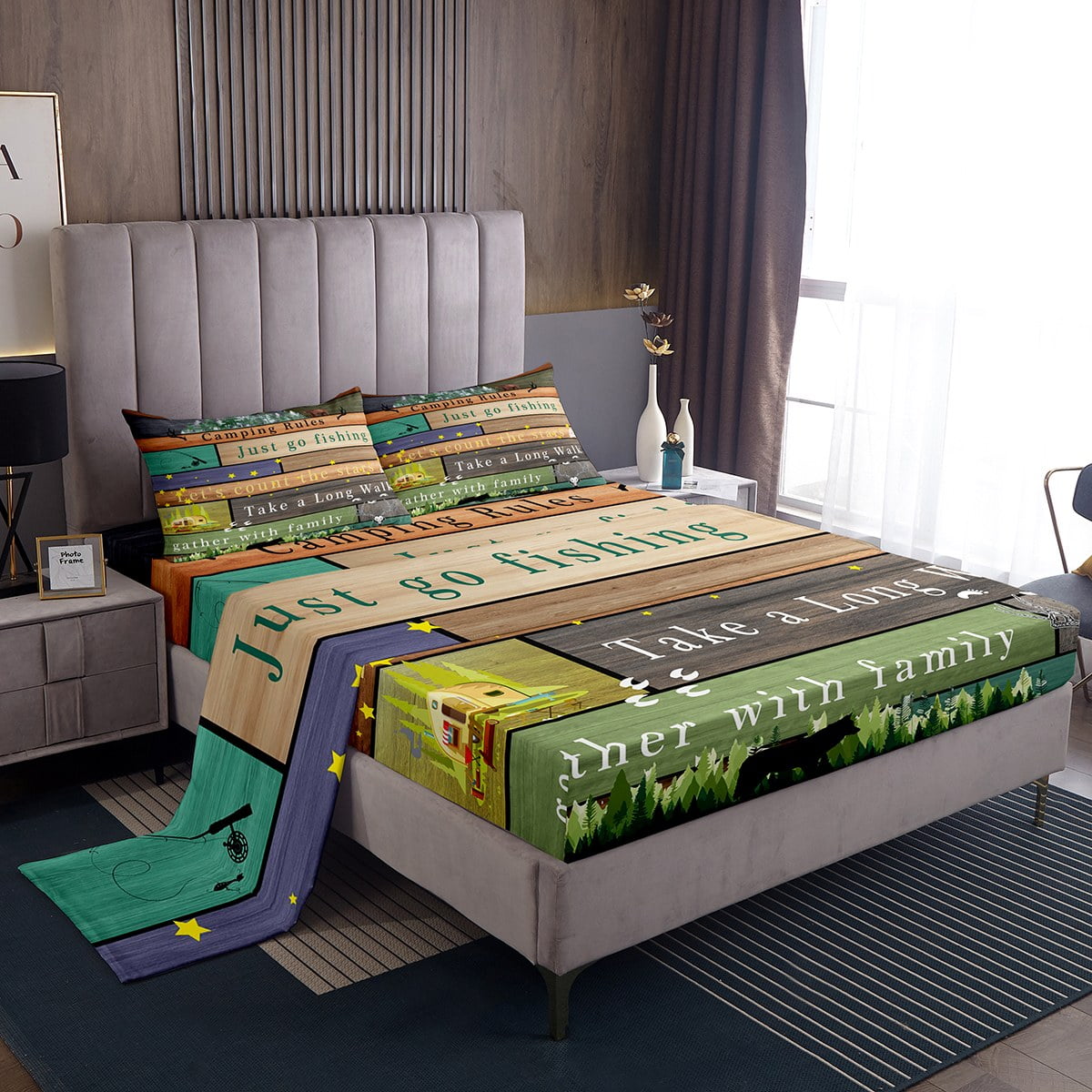 YST Camper Sheets Happy Camping Bed Sheets Set Bedroom Decor, Camping Rules Western Bedding