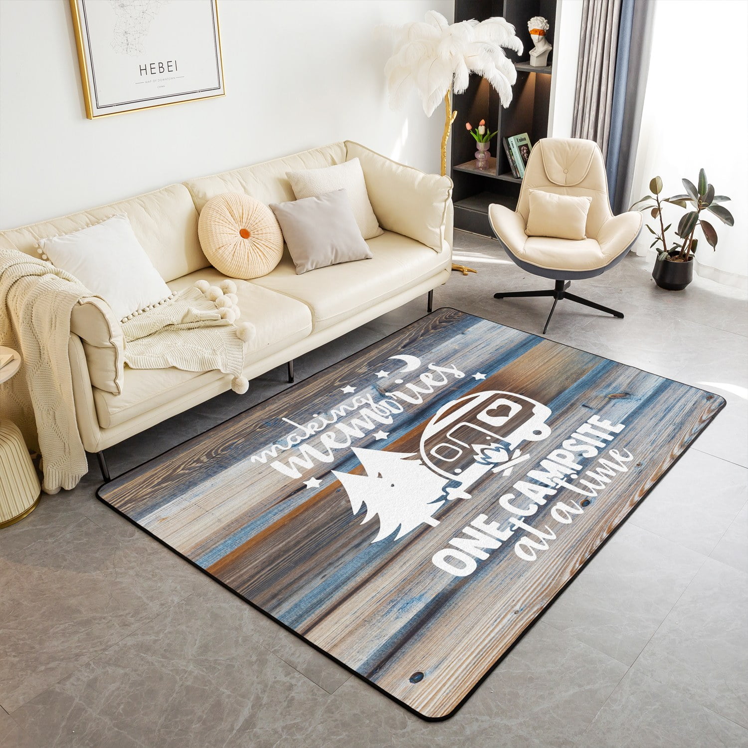 YST Camping Area Rug for Bedside,Camper Themed Rug Camper Decor,RV