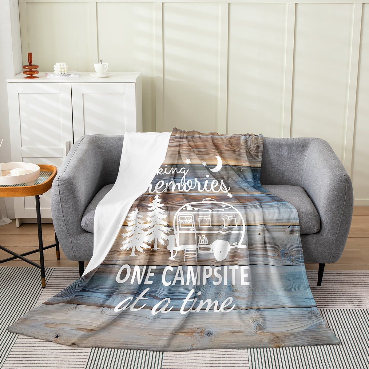 Personalized Smoky Mountain Camping Quilt/Fleece Throw Blanket - Gift Idea For Couple, Camping Lovers, Family - Up to 5 Kids, 4 Pets - Fill Your Life With Adventures main image 0