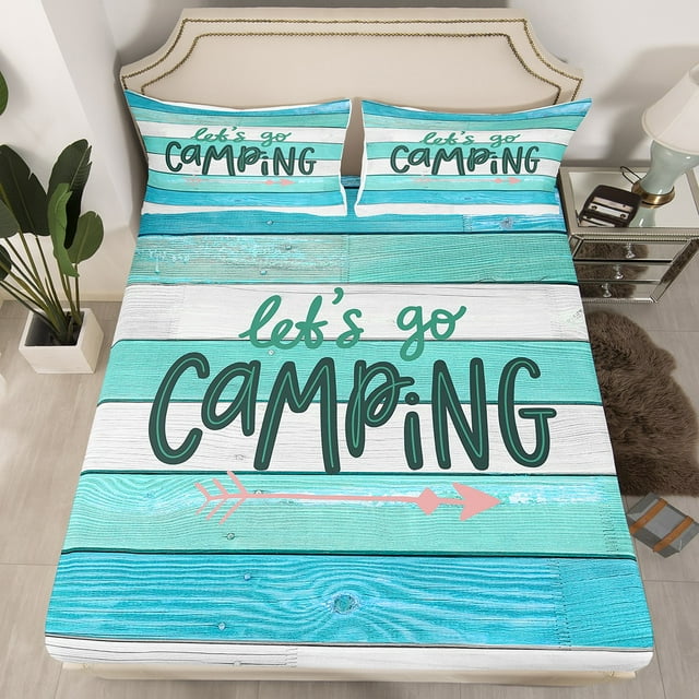 YST Camping Bed Sheets for Kids, Happy Camping Bed Set for Camper Queen