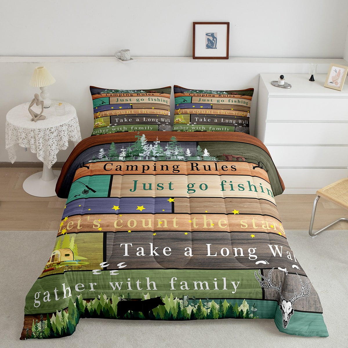 YST Camping Bedding Rv Camper Lovers Comforter Set, Happy Camping Rules