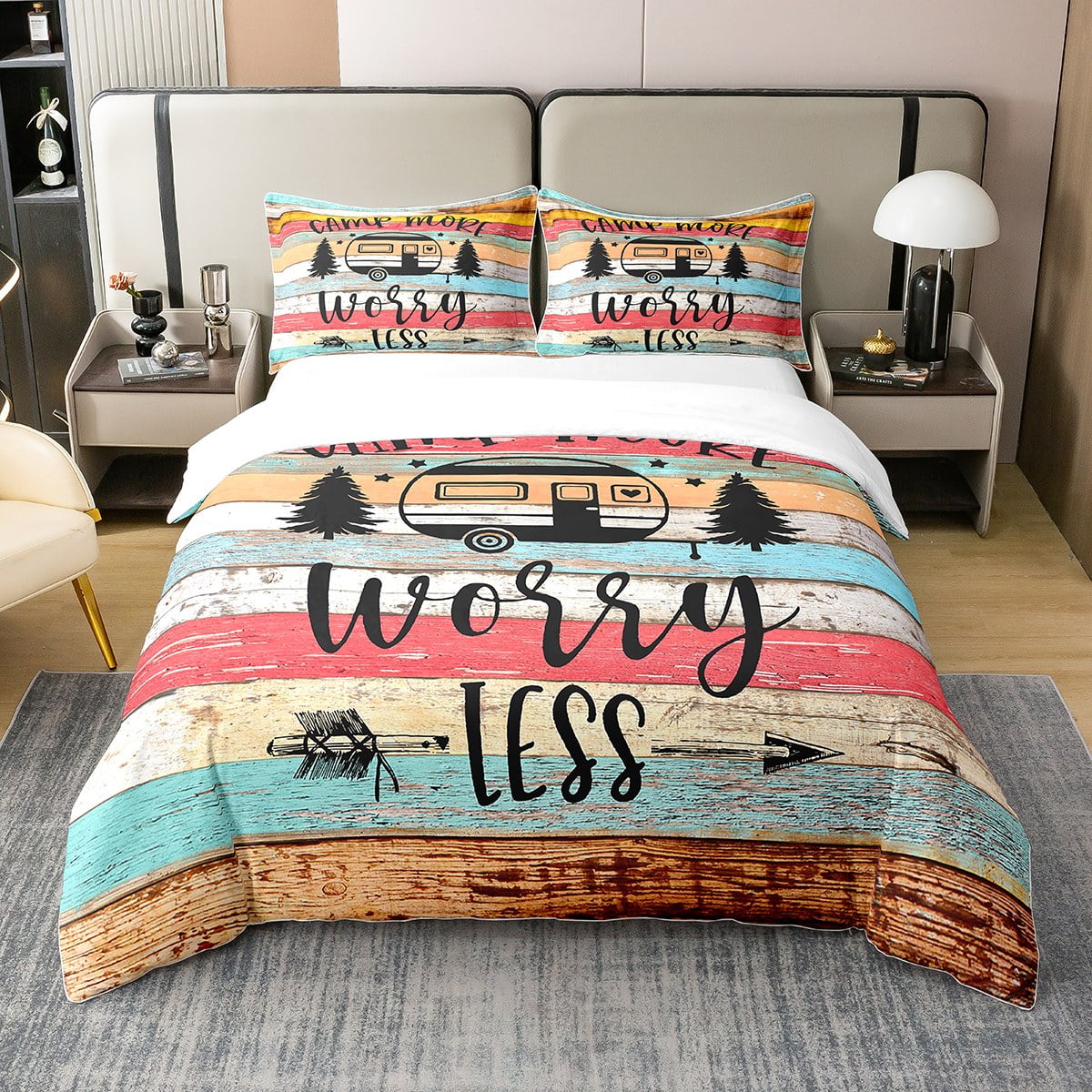 YST Camping Bedding Set,Camper Themed 100 Cotton Duvet Cover Camper