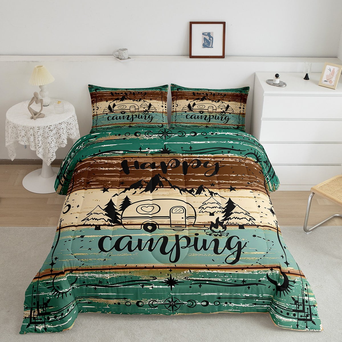 YST Camping Comforter Sets For Twin Bed, Camper Decor Bedding Set Rustic Farmhouse Style Bedding