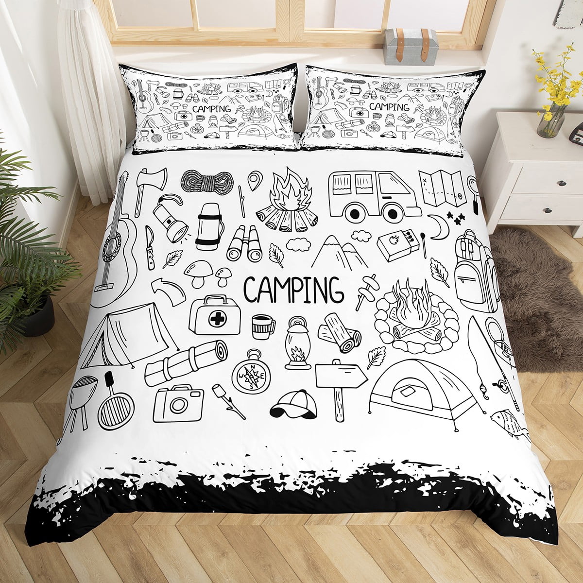 YST Camping Comforter Cover Campfire Adventure Bedding Full Size, Rv