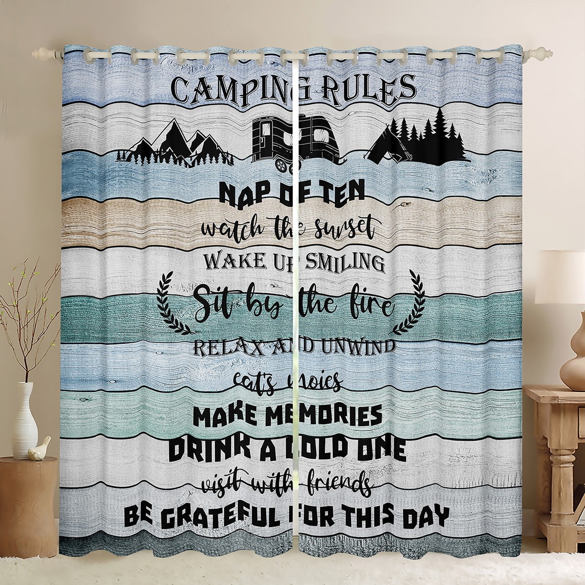 YST Camping Rules Blackout Curtains, Camper Curtains & Drapes For Kids