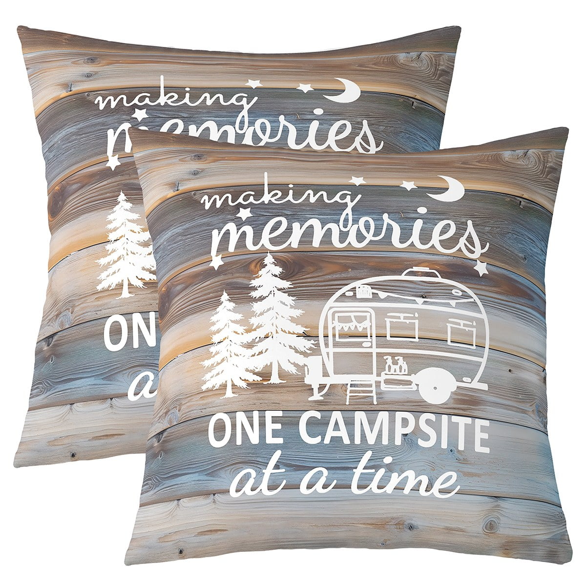 YST Camping Throw Pillow Covers Camper Themed Pillow Covers Camper Decor RV Travel Car Camping Square Pillow Cases Sketch Drawing Wood Vintage Cushion Covers Blue Brown 18x18 inch set of 2 Walmart