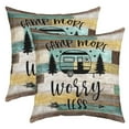 thumbnail image 1 of Camping Throw Pillow Covers,Camper Themed Pillow Covers Camper Decor,RV Travel Car Camping Accent Pillow Cases,Sketch Drawing Wood Vintage Cushion Covers Teal Brown 16x16 inch set of 2, 1 of 7