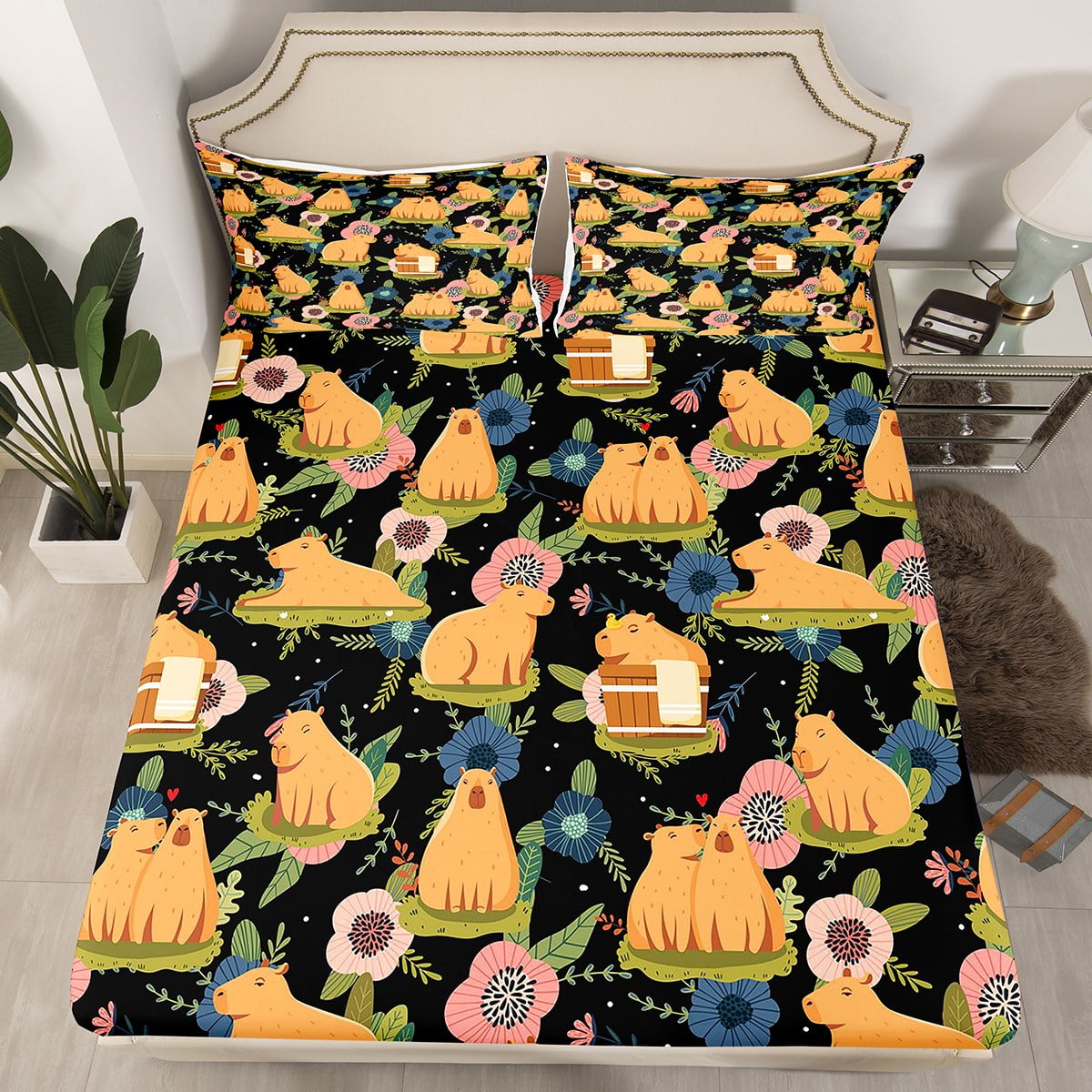 YST Capybara Bed Sheets Gifts for Capybara Lovers, Cute Cartoon