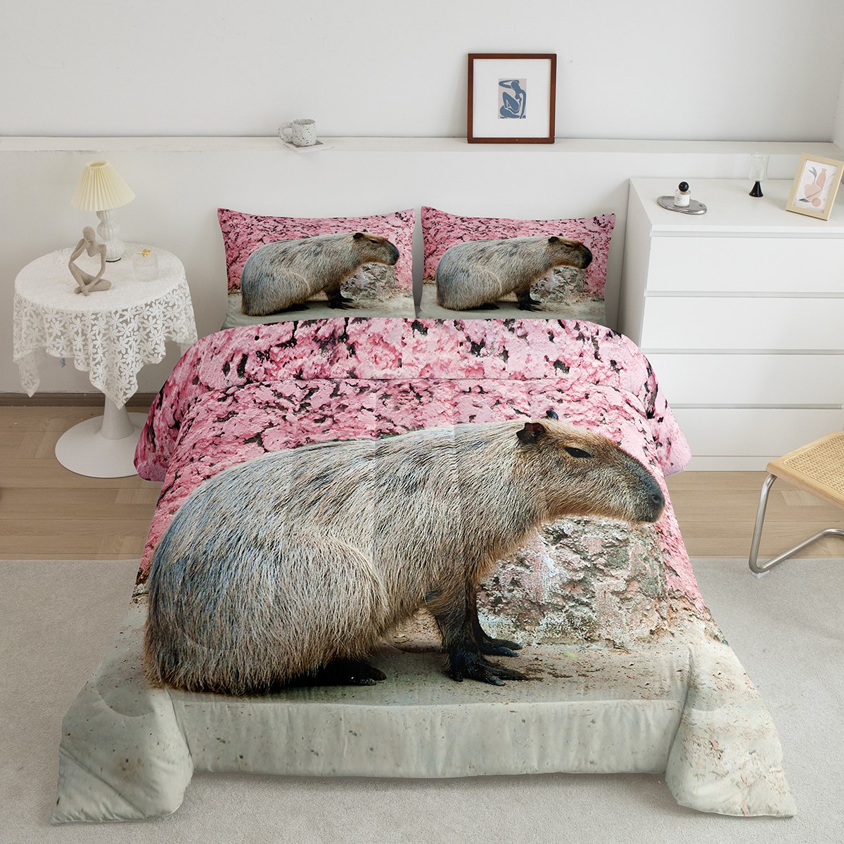 YST Capybara Bedding Comforter Sets Kawaii Animal Toddler Bed Sets for