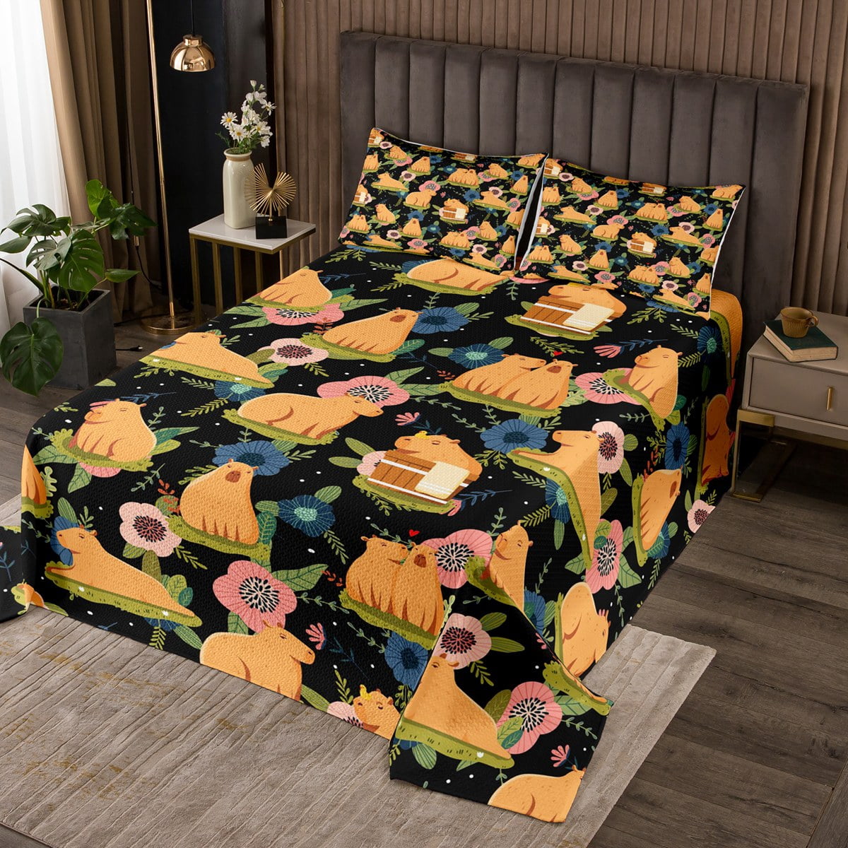 Capybara Bedspread Gifts for Capybara Lovers, Cute Cartoon Capybara