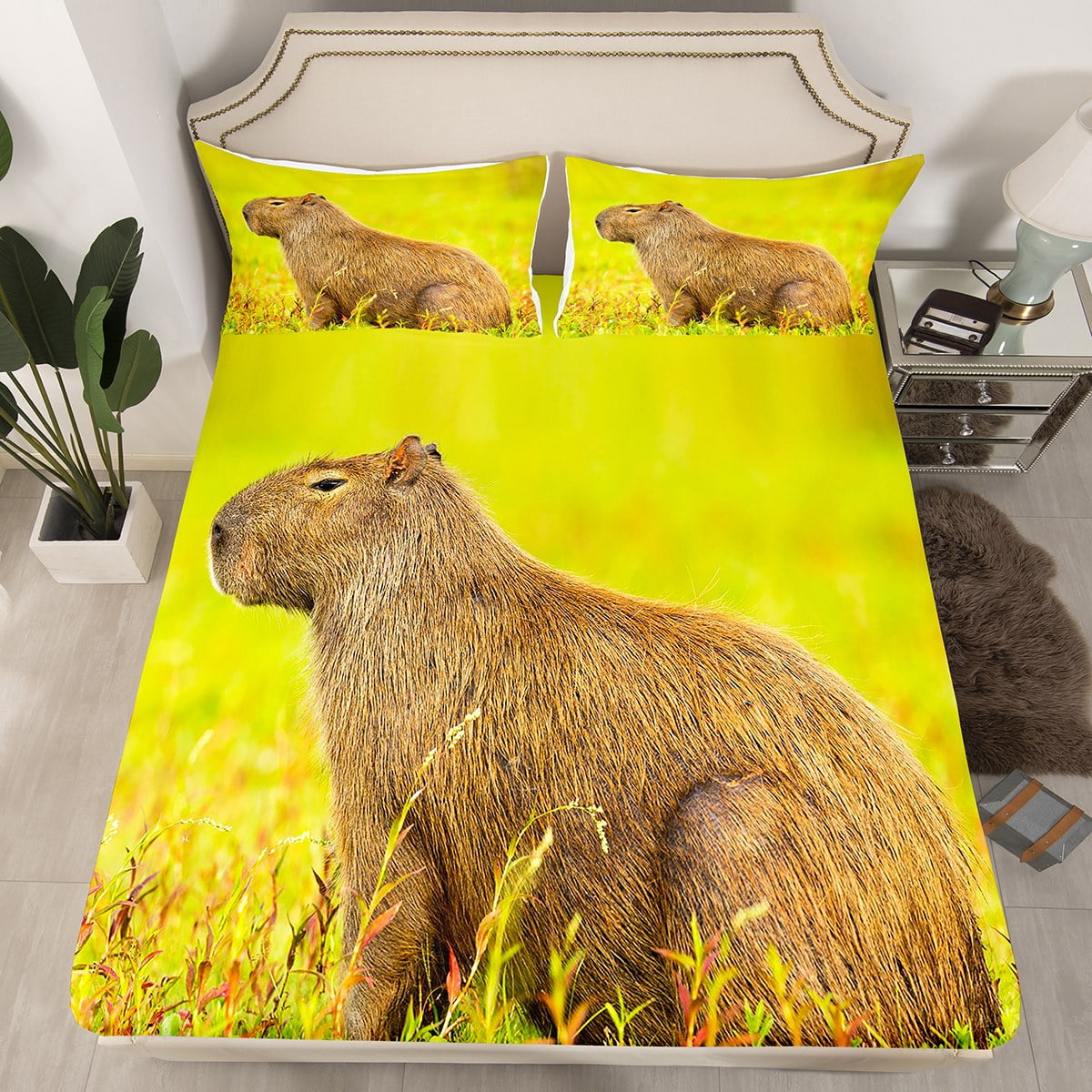 YST Capybara Fitted Sheet Gifts for Capybara Lovers, Kawaii Capybara