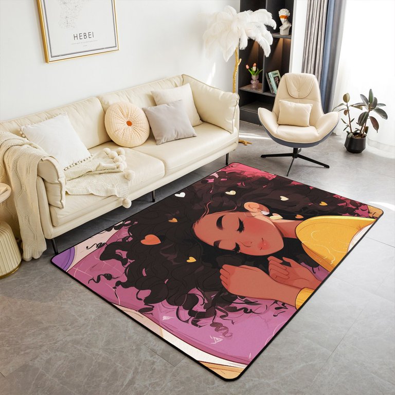 YST Cartoon Afro Girl Area Rug 3x5 for Bedside,Sleeping Princess