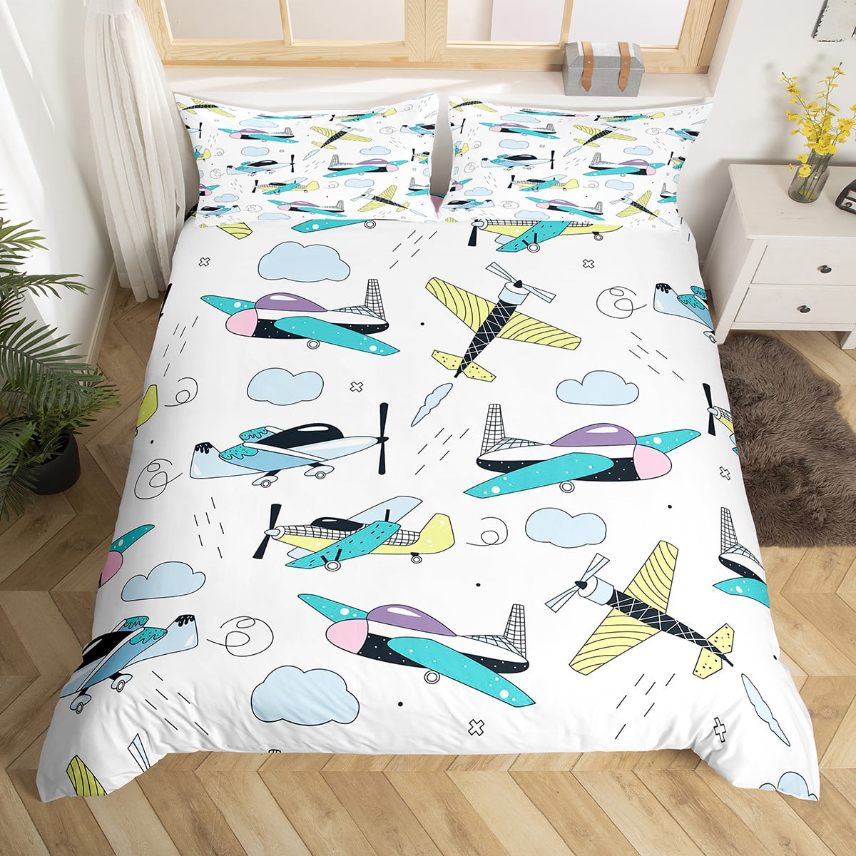 YST Cartoon Airplane Duvet Cover King Size for Kids Bedroom Decor ...