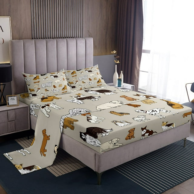 YST Cartoon Animal Queen Sheets Dachshund Bed Set, Cute Dog Puppy