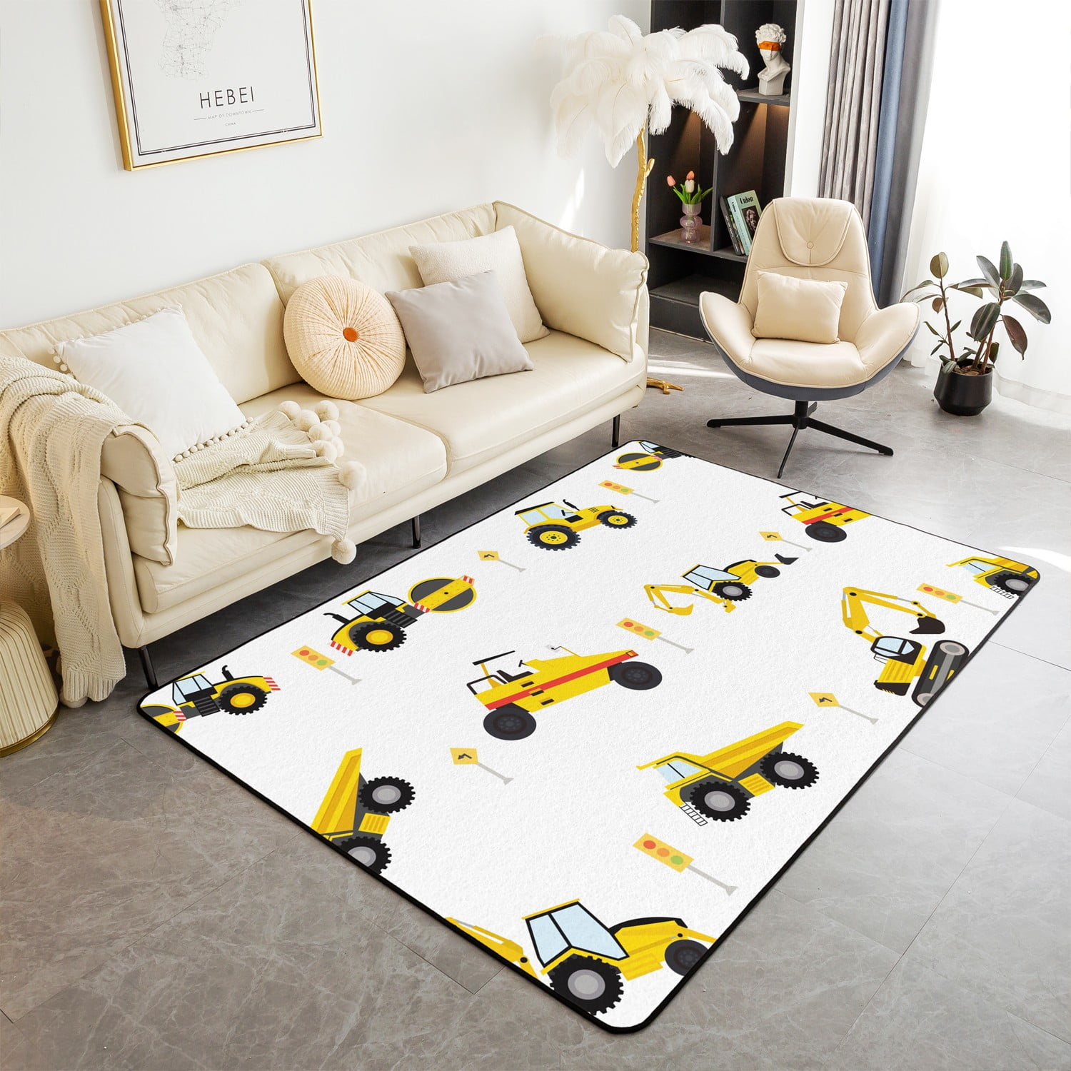 Erosebridal Cartoon Car Area Rug 5x7 for Bedside,Construction Vehicles ...