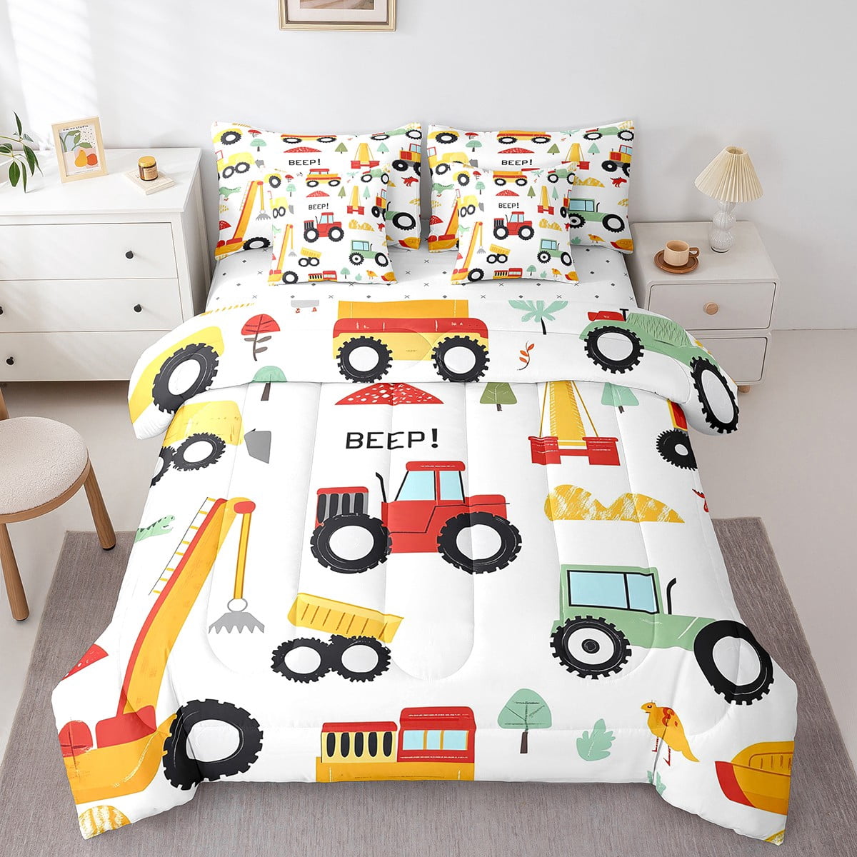 Cartoon Car Bed in a Bag Twin Comforter Set 7 Piece,Construction ...
