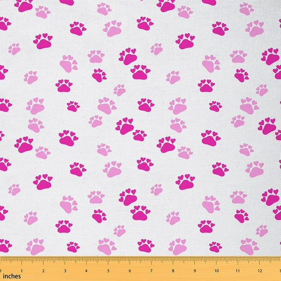 YST Cartoon Claws Fabric by the Yard,Dog Cat Paw Print Decorative Fabric,Cute Pets Upholstery Fabric,Farmhouse Rustic Animals Indoor Uutdoor Fabric for Quilting Sewing,1 Yard,Pink