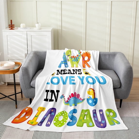 YST Cartoon Dino Blanket Queen Inch Cute Dinosaurs Throw Blanket For Kids Boys Girls, Kawaii Animals Roar Fleece Blanket Colorful Dino Egg Bedroom Decor Sherpa Blanket