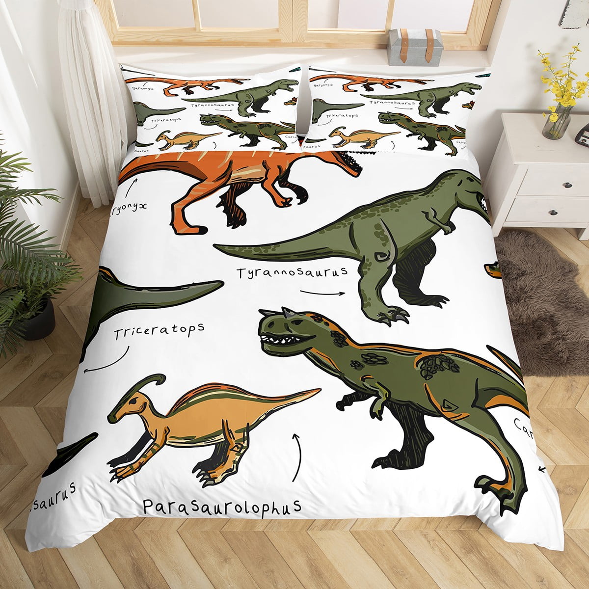 YST Cartoon Dino Duvet Cover Queen,Dinosaur Bedding for Toddler Boys