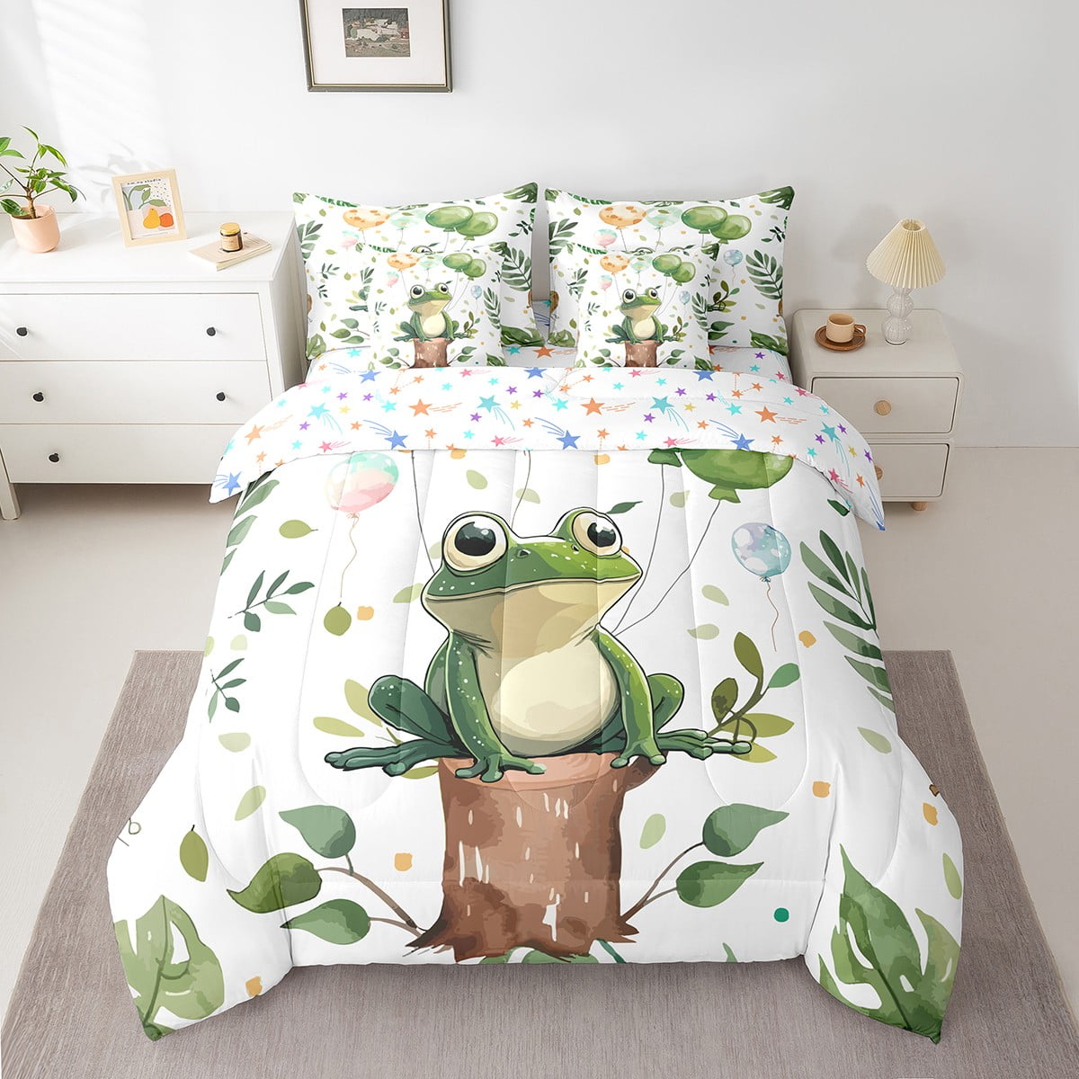 YST Cartoon Frog Comforter Set With Sheets For Kids Boys Twin Tropical ...