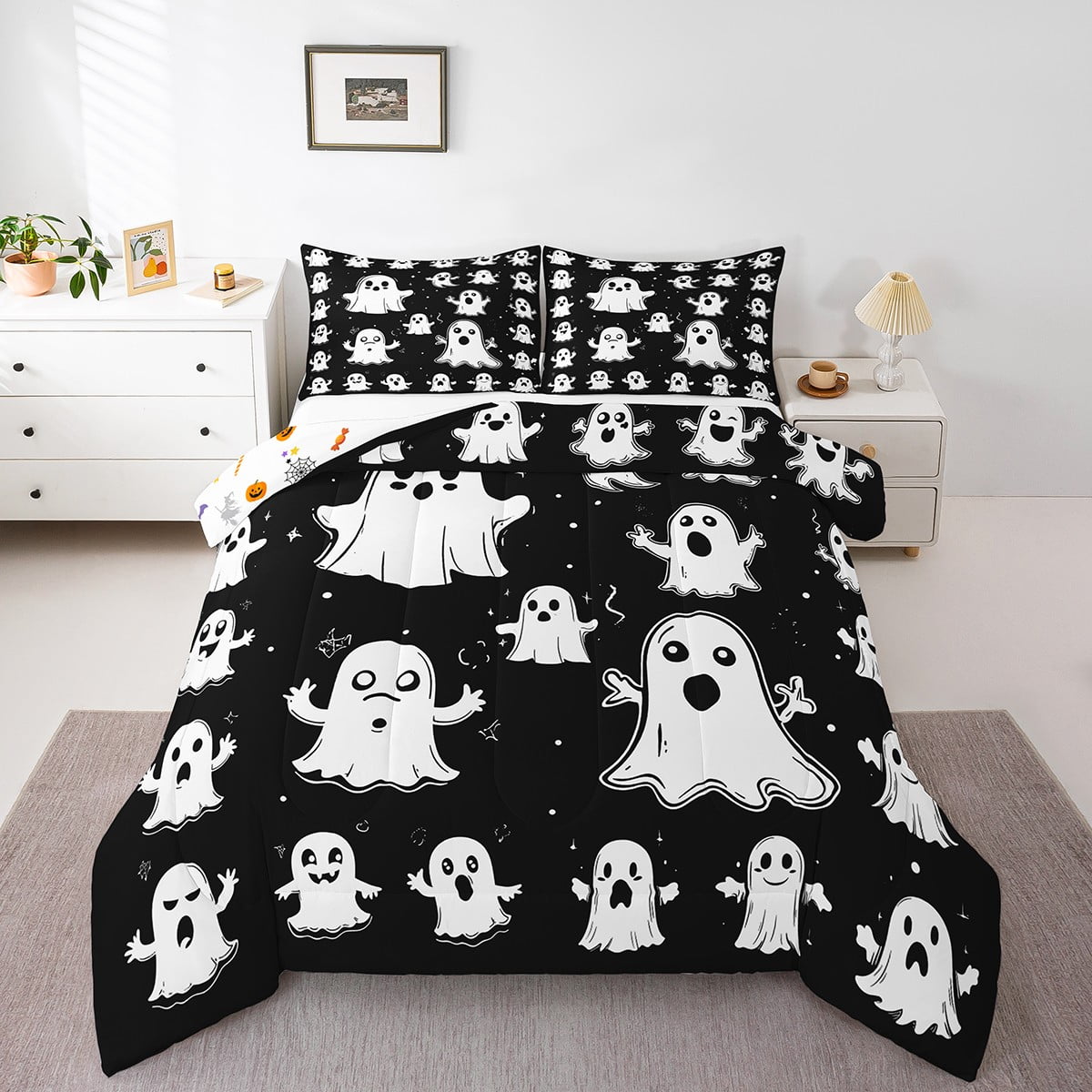 3D Gothic Horror Skull Bedding Set - Queen, Microfiber Comforter, 3-Piece Bedding Set With Pillow Shams, Black And White Horror Decor From Duvet Cover Set - Price 34.97