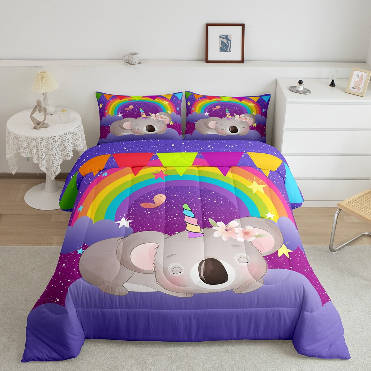 YST Cartoon Koala Bedding Sets Full Cute Rainbow Galaxy Glitter Stars