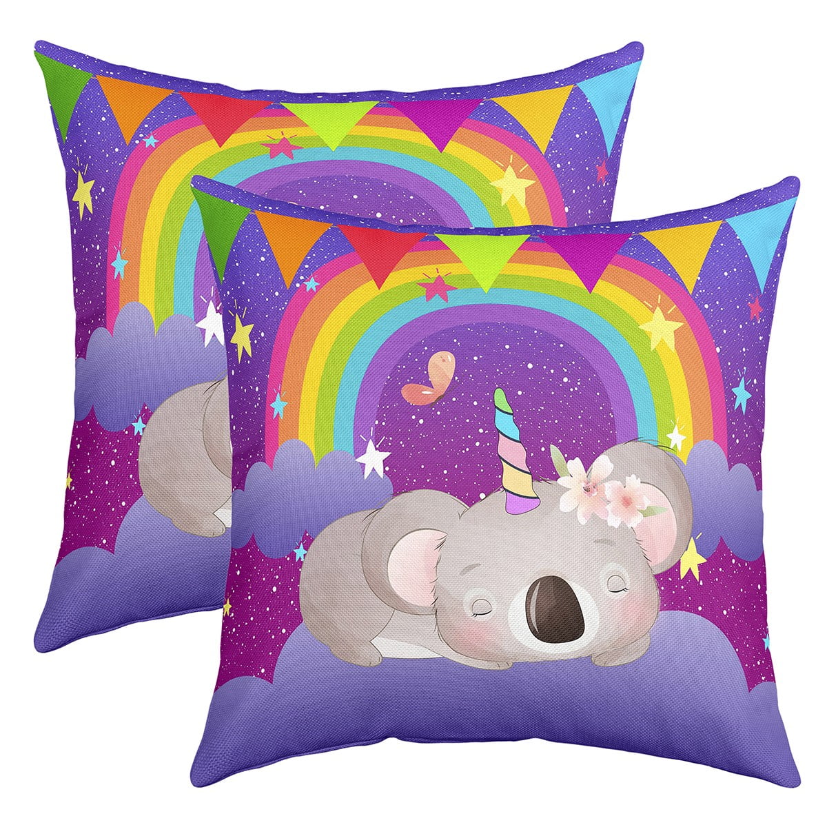 YST Cartoon Koala Square Pillow Cases 24x24 inch set of 2 Cute Rainbow