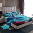 thumbnail image 1 of Cartoon Manatee Bedding Full Size Ocean Animal Bed Sheets Set, Pink Coral Seashell Sheet Set Cute Fish Otter Sheets, Underwater World Top Sheet, 1 of 6