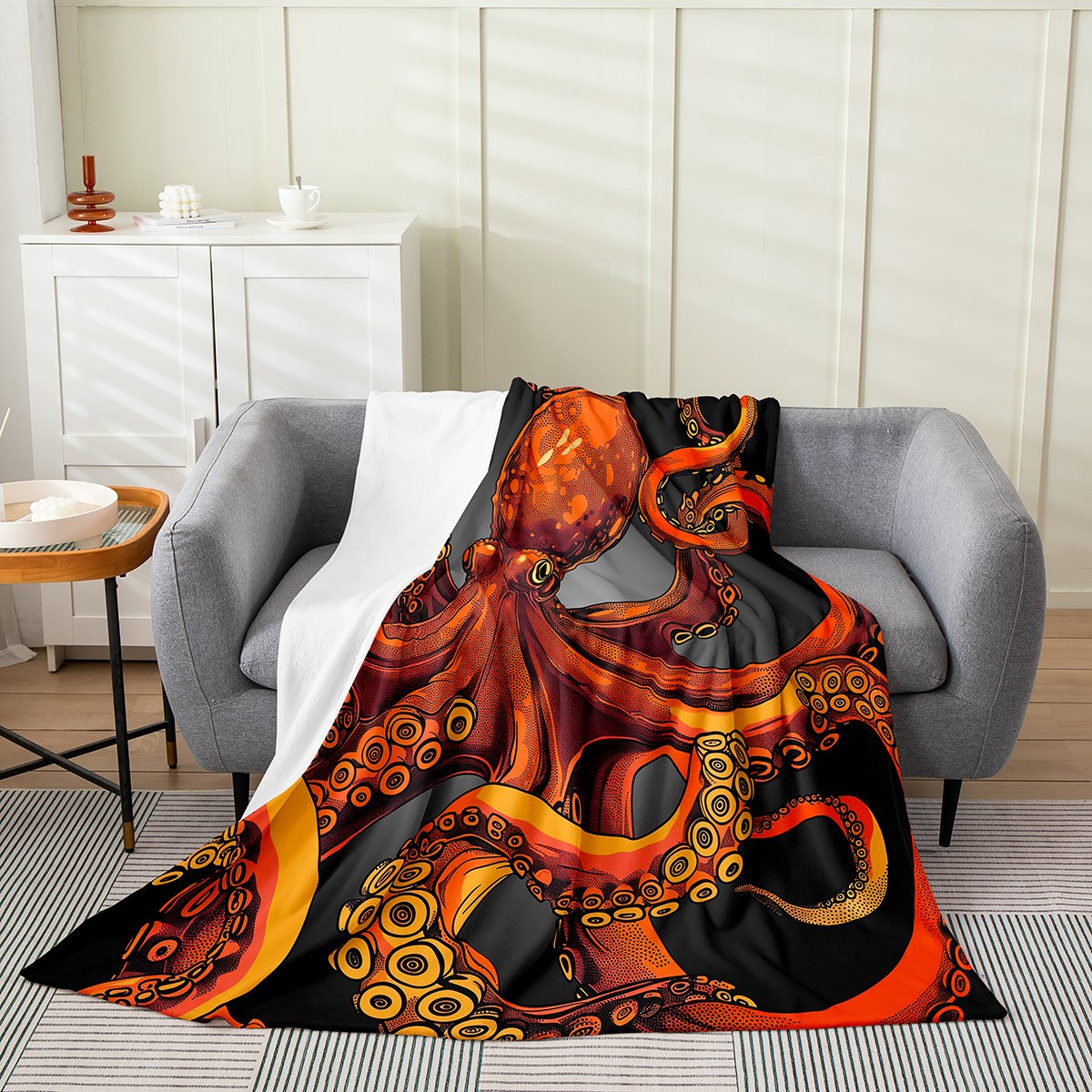 Squid Octopus Tentacle Pattern Print Hooded Blanket