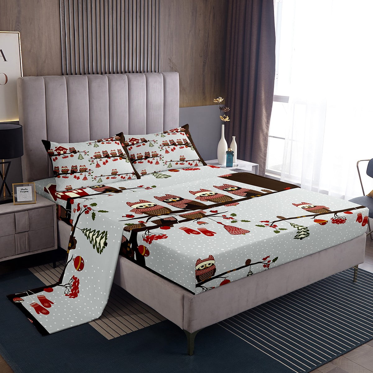 YST Cartoon Owl Sheet Set Kids Cute Animal Flying Bird Bed Sheets Set