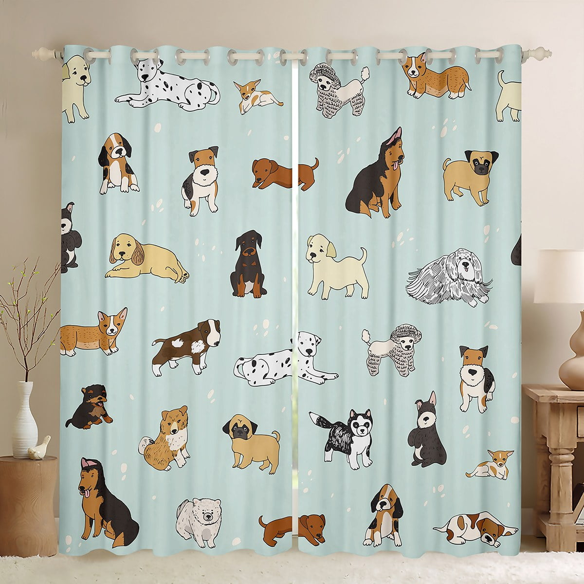 YST Cartoon Pug Corgi Curtains & Drapes Kawaii Animals Curtains ...