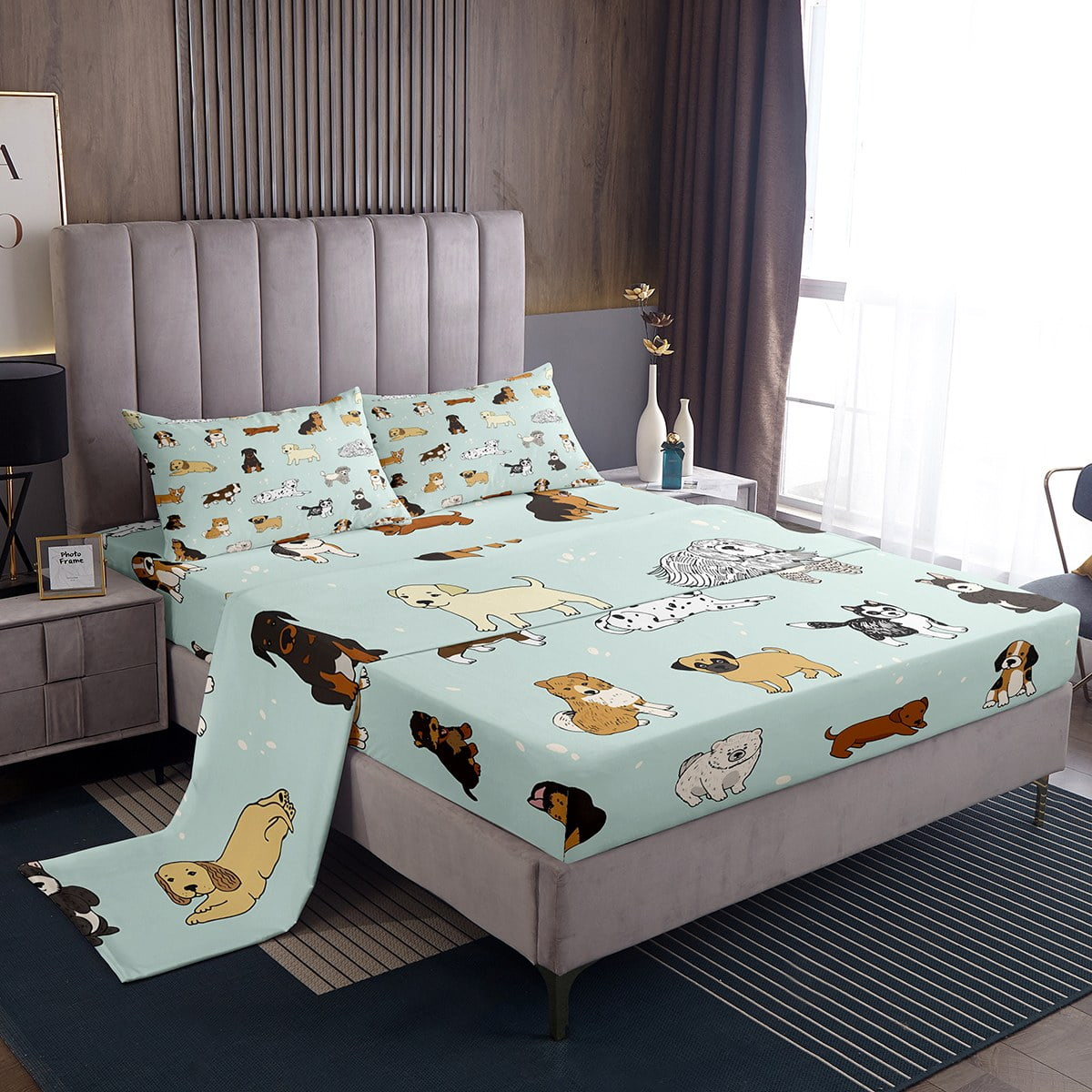 YST Cartoon Pug Twin Sheets Kawaii Animals Bed Set, Dalmatians
