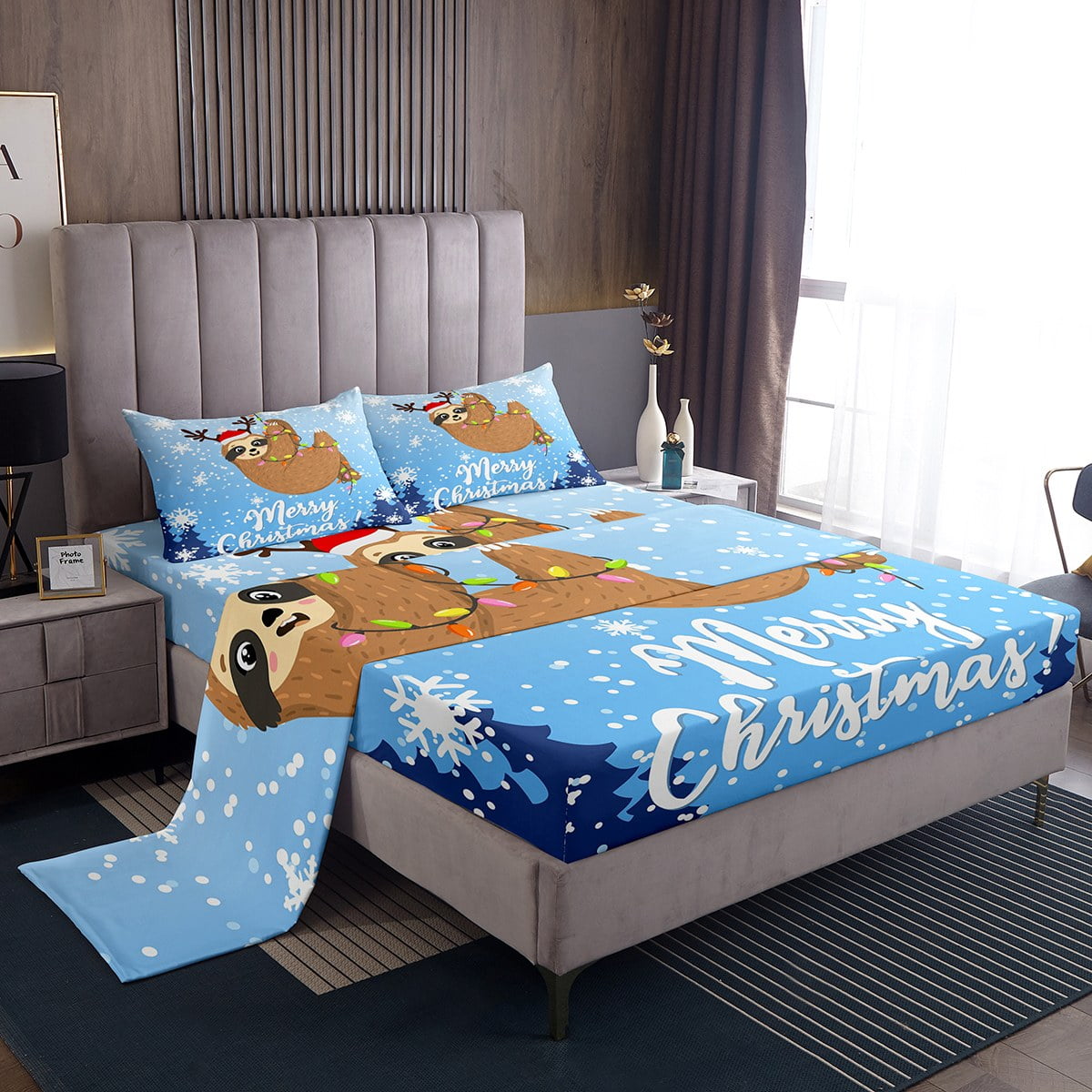 YST Cartoon Sloth Sheet Set for Boys Girls Sloth Animal and Snowflake