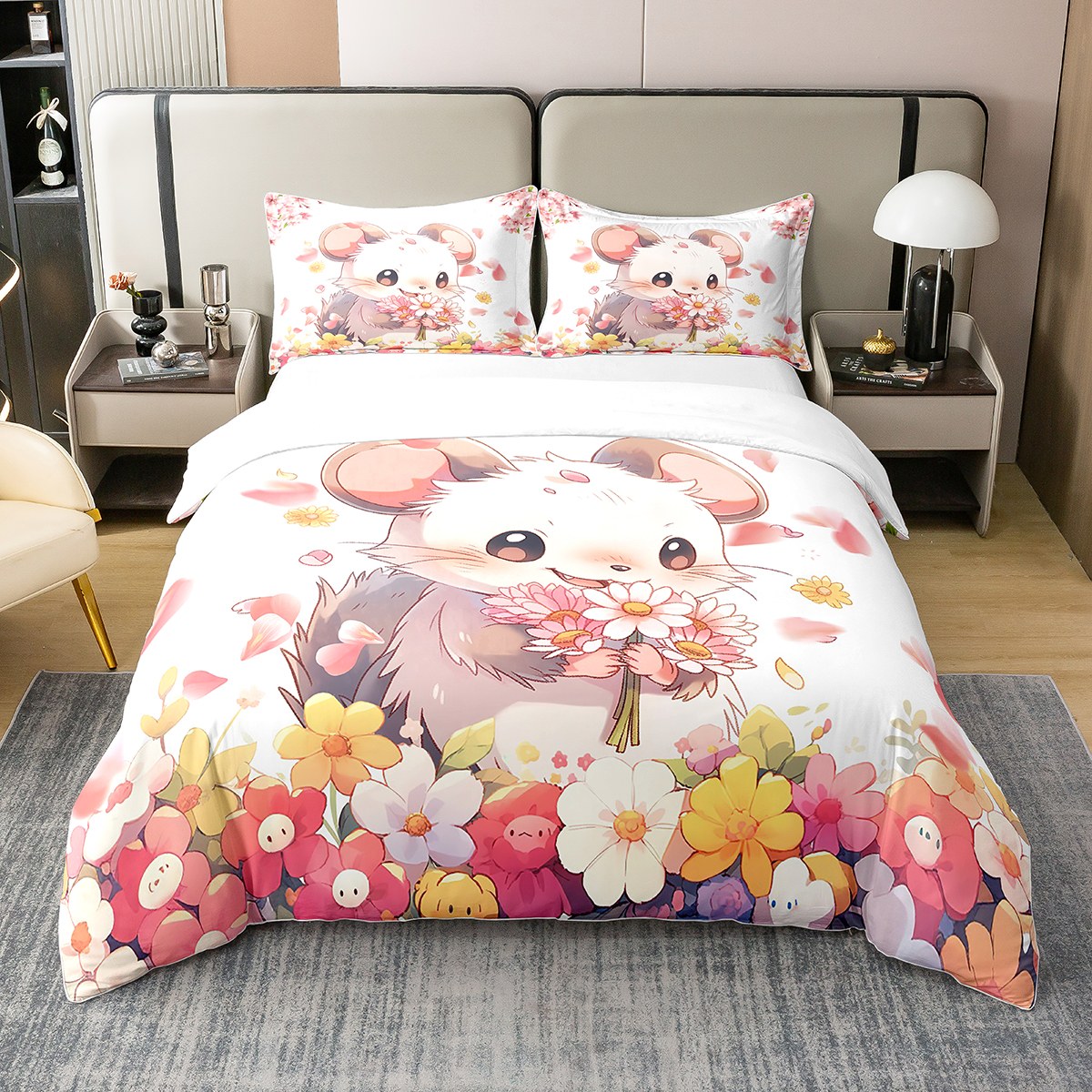 YST Cartoon Squirrel 100 Cotton Bedding Set Queen,Cute Animal Duvet