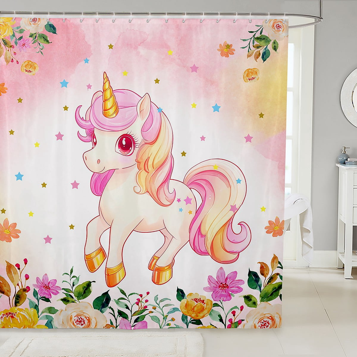 Unicorn Curtains Kawaii Rainbow Unicorn Black Out Curtains Teens Butterfly Galaxy Window Curtains Drapes Cartoon Ombre Unicorn Darkening Curta