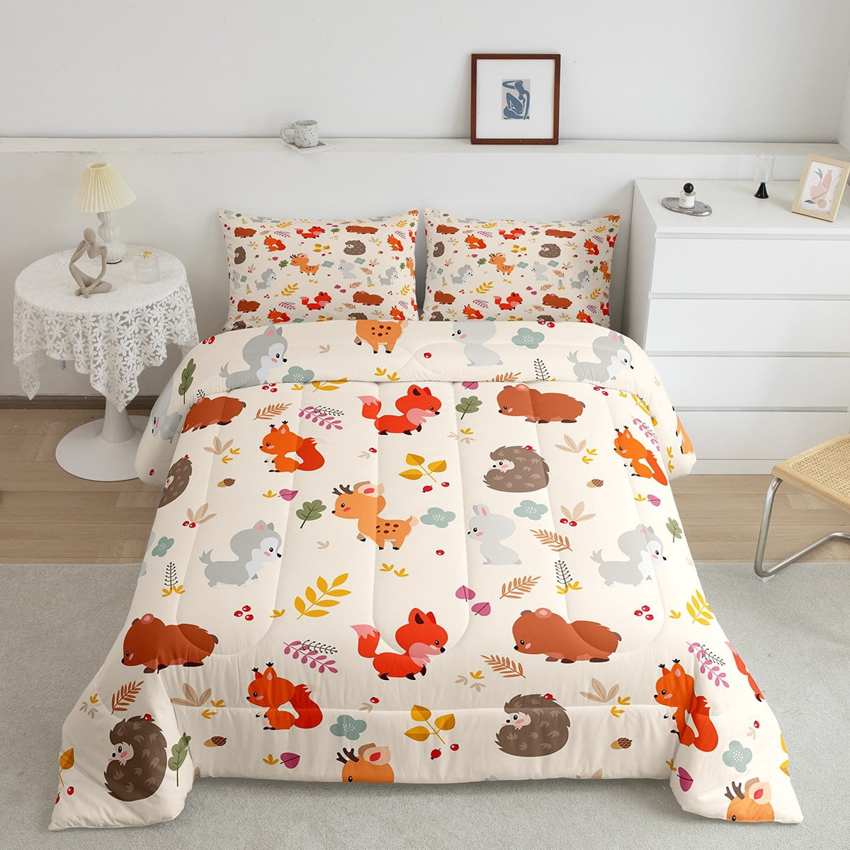 Cute Fox Comforter Set Twin Size - Cartoon Woodland Kids Bedding With Pillow Sham - View #2
