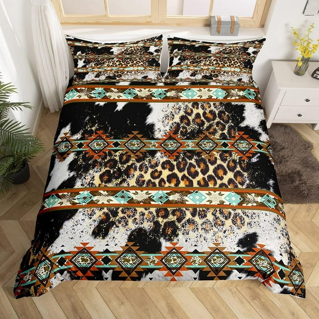 YST Cheetah Print Duvet Cover Western Bedding Sets Full,Exotic Aztec