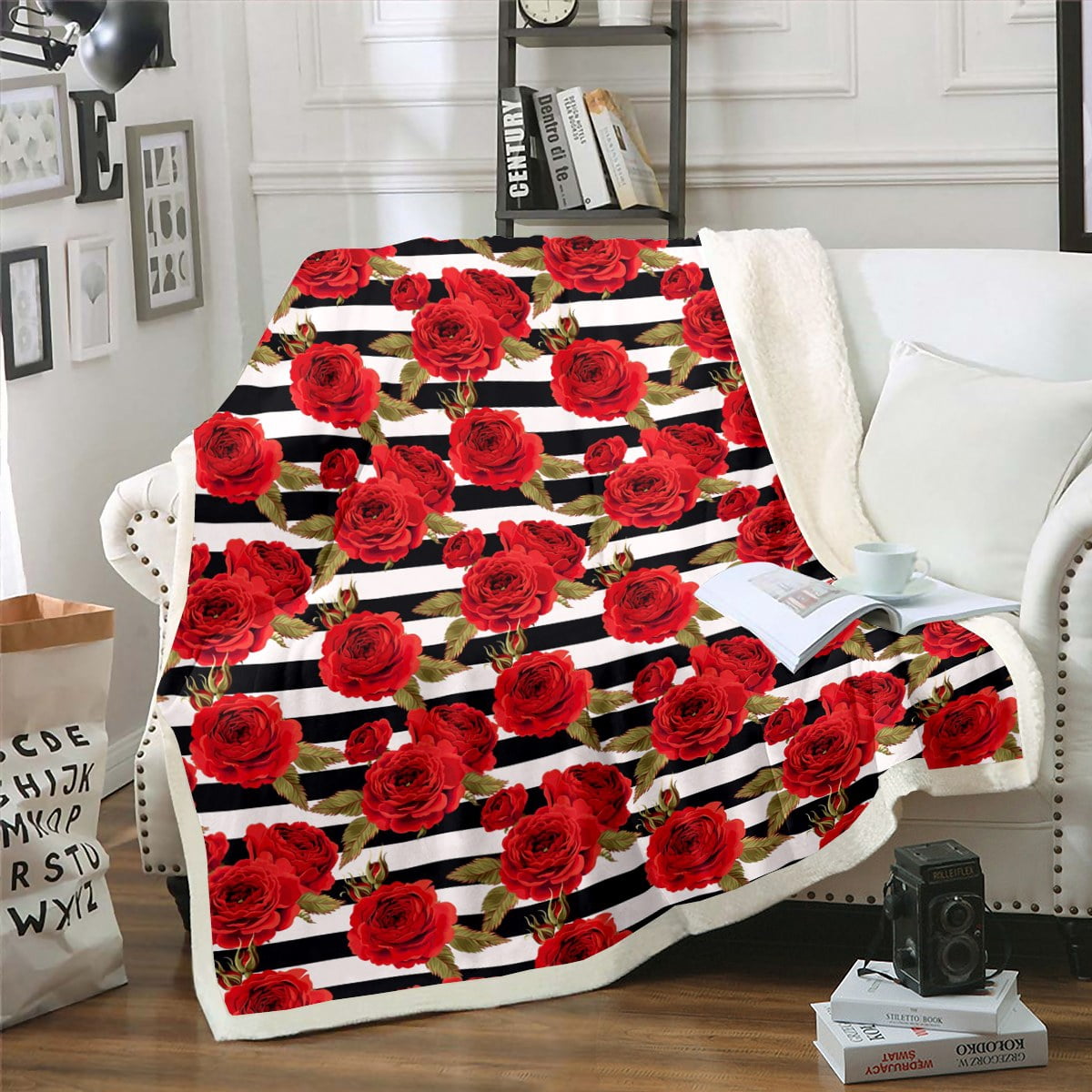Floral Stripes Plush Blanket main image 0