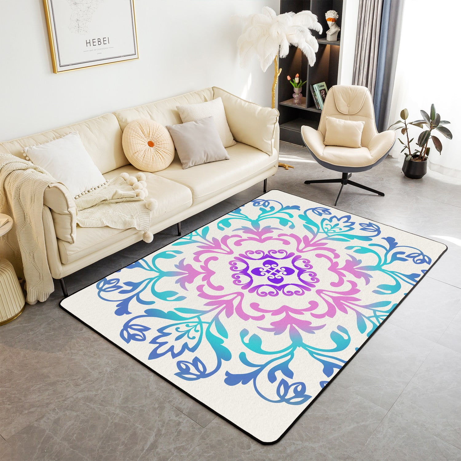 YST Chic Flower Area Rug 5x7 for Bedside,Ombre Floral Rug,Bohemian ...
