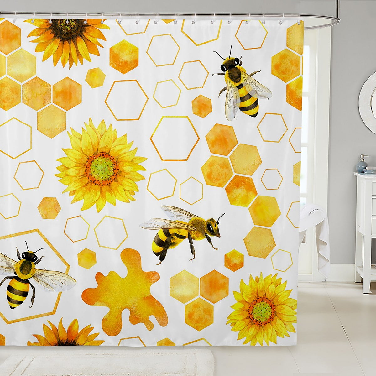 Dacawin Sunflower Shower Curtain - Yellow Floral Bathroom Decor With Butterflies, Waterproof 72x72 Inch