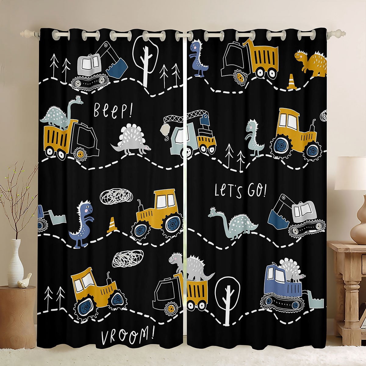 Construction Truck Curtains For Kids - 2 Panels, 38x54 Inch, Machinery Theme Room Decor - View #9