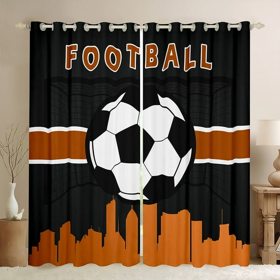 Erosebridal Gaming Curtains & Drapes Bedroom Football Soccer Curtains, Video Game Gamer Blackout Curtains Sport Themed Window Curtains, Black Orange