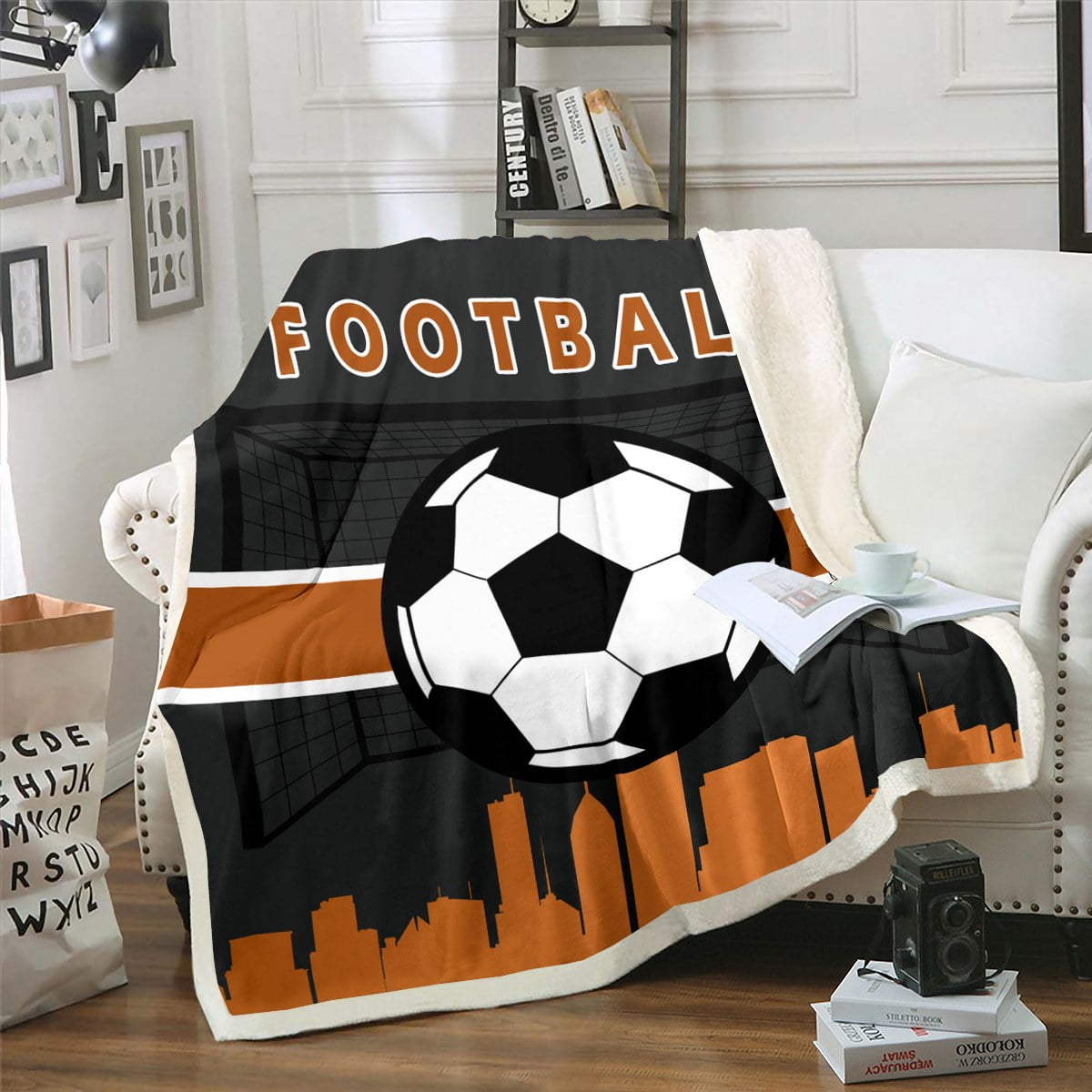 YST Child Gaming Fleece Blanket Queen Size for Boys Bedroom Football