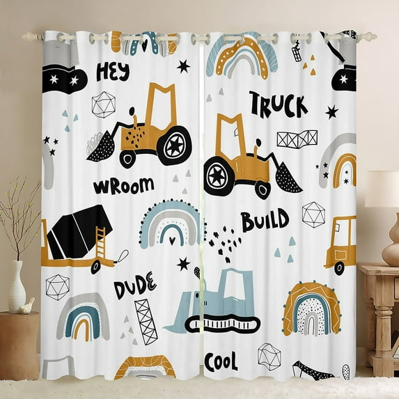 Erosebridal Tractor Blackout Curtains Bed Cartoon Truck Curtains, Car Theme Curtains & Drapes Kawaii Rainbow Living Room Curtains, Hand Drawn Building Site Window Curtains