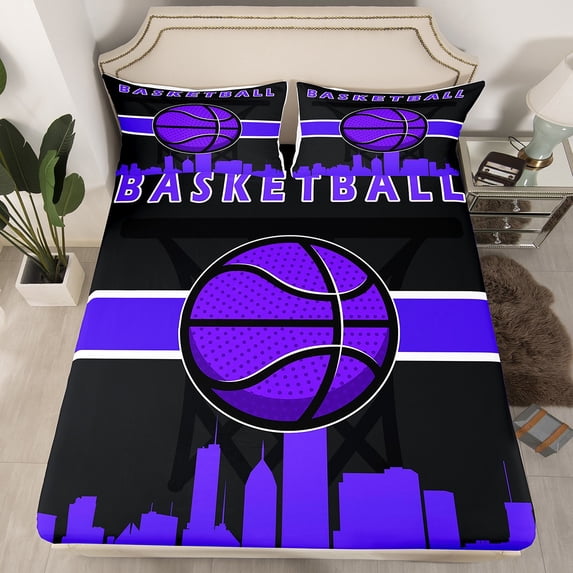 Erosebridal Video Game Full Sheets Sport Bed Sheets, Basketball Fitted Sheet Black Navy Blue Bed Set 3 Pieces