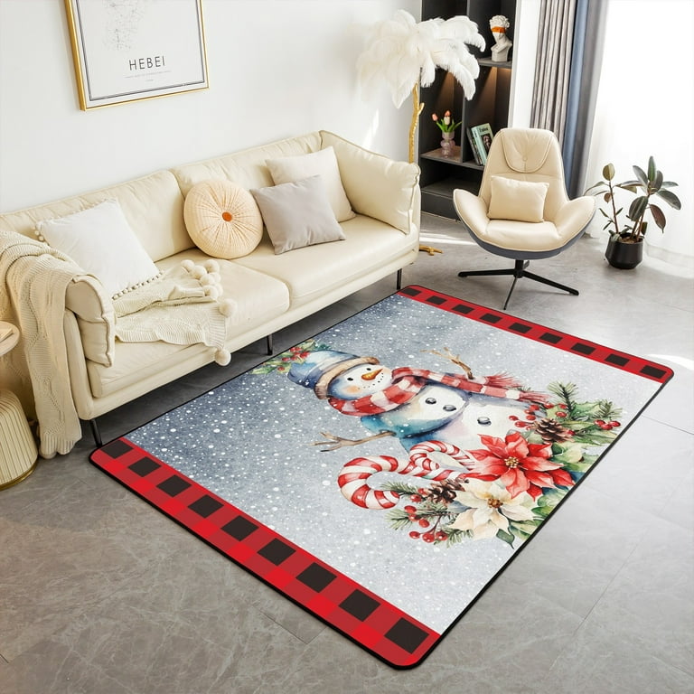 YST Christmas Area Rug 5x7 for Bedside,Snowman and Snowflake
